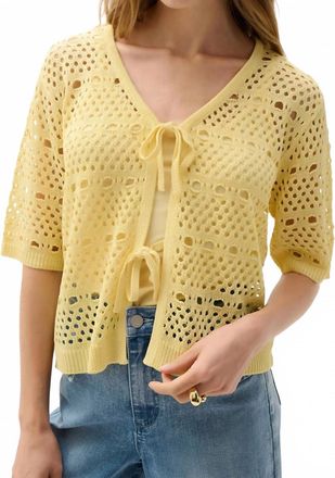 Joseph Ribkoff Open Knit Short Sleeves Cardigan In Mellow Yellow