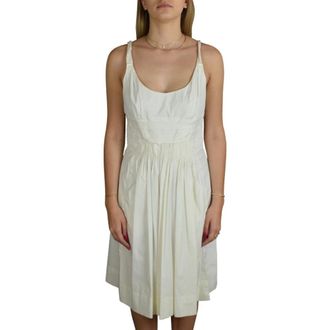 Prada Kleedjes, Dames, Wit, M, Katoen, Geplooide Korte Jurk