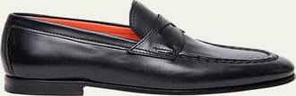Santoni Mens Door Leather Penny Loafers