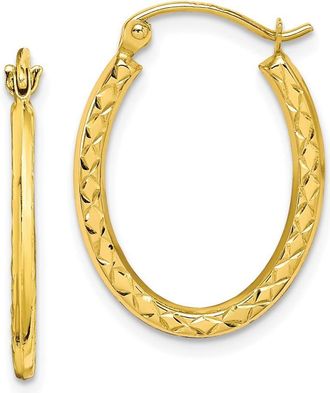 Diamond2Deal 10K Yellow Gold Textured Hollow Oval Shape Hoop Earrings