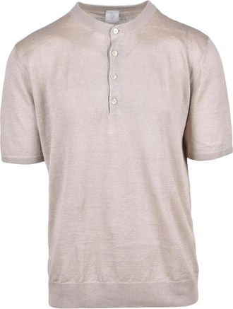 Eleventy Beige Men Knitted Linen Henley Top
