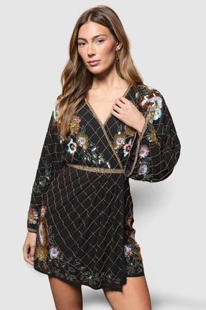 Coast Floral Embellished Mini Dress in Black at Nordstrom, Size 8