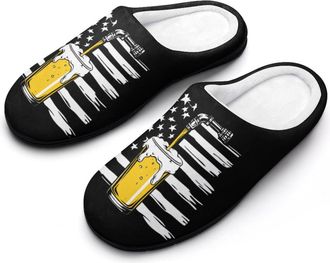Generic Craft Beer USA Flag 4th July Womens Slippers Warm House Slippers Indoor House Shoes with Anti-Skid Rubber Sole