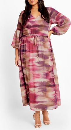 City Chic Romance Printed Long Sleeve Maxi Dress in Pink Print at Nordstrom, Size Xxs
