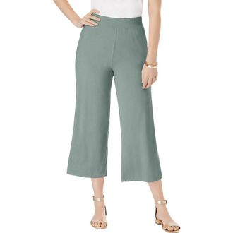 Jessica London Everyday Stretch Knit Wide Leg Crop Pant in Grey Spruce at Nordstrom, Size 28
