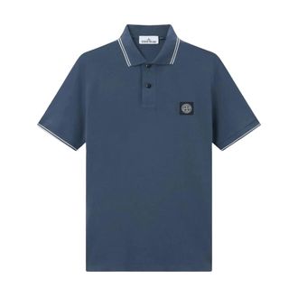 Stone Island Polo shirt van katoenpiqu&eacute; met stretch - Heren - Polos - Blauw - L - Katoen - Tops