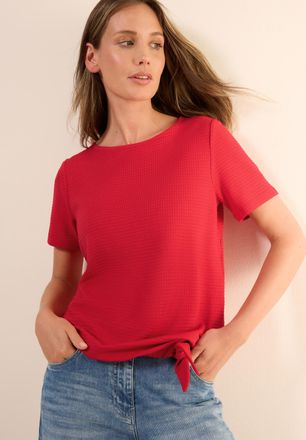 Cecil T-Shirt CECIL, Damen, Gr. XS (36), rot (glazed apple rot), Jersey, Obermaterial: 66% Viskose, 31% Polyester, 3% Elasthan, Strukturmuster, unifarben, r