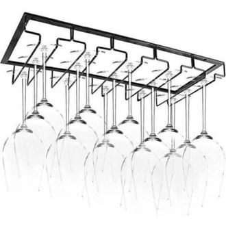 OEM Soporte Colgante Para Copas Con 5 Rieles - Capacidad Para 10 A 15 Copas De Vino - Metal Negro 50x22,5 Cm, Tornillos Incluidos