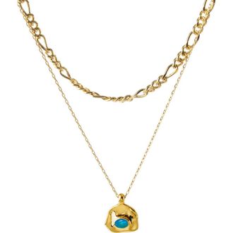 Classicharms Aria Gemstone Pendant Necklace and Figaro Chain Layering Set in Gold/sky Blue at Nordstrom
