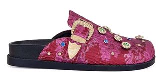 Azalea Wang Womens Quinby Brocade Buckle Strap Mules Clog In Red