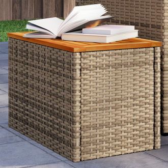 vidaXL Tavolini Giardino 2pz Beige 55x34x37 Polyrattan Legno Massello - Vidaxl