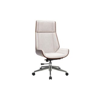Miliboo Silla De Oficina Gerencial De Dise&ntilde;o En Tela Efecto Terciopelo Texturado Beige, Madera Oscura Y Acero Cromado Curved