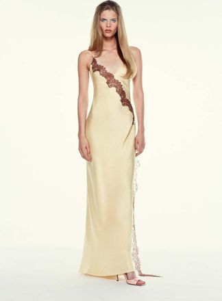 Mango Vestito raso pizzo giallo pastello - Donna - XS - MANGO