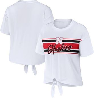 WEAR by Erin Andrews Womens WEAR by Erin Andrews White Nebraska Huskers Striped Front Knot Cropped T-Shirt at Nordstrom, Size Xx-Large
