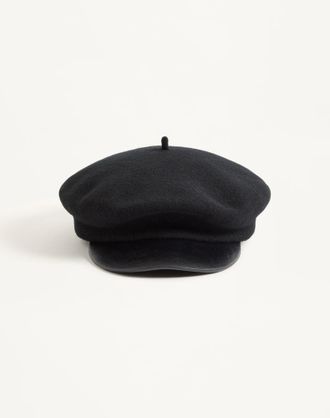Valentino Garavani Berretto Valentino Garavani VLogo Signature In Lana Con Visiera In Pelle Donna NERO/ORO 55