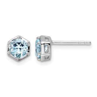 Diamond2Deal Sterling Silver Rhodium-plated Polished Sky Blue Topaz Earrings