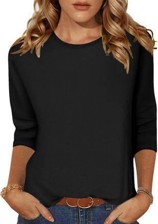 Zeagoo Womens 3/4 Sleeve Tops Casual Basic Blouses Crew Neck T Shirts Spring Summer Black L