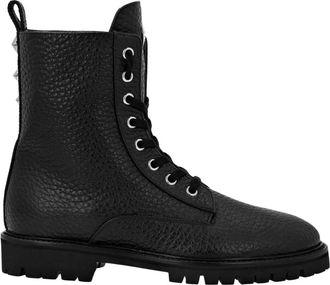 Philipp Plein Leather Boots Low Flat Stars Studs - Dames - Veterlaarzen - Zwart - 36 EU - Leer - Schoenen