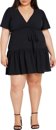 City Chic Catherine Faux Wrap Dress in Black at Nordstrom
