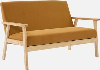 Sweeek Sweeek - Sof&aacute;-banco 2 Plazas, Pana, Patas De Madera, Isak Pana, Mostaza, 114x69.5x73 Cm