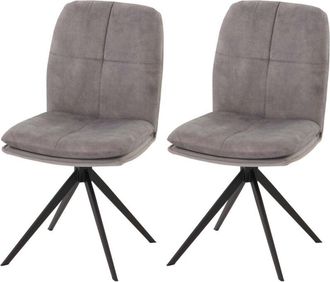 Hhg nunca usado] Lote de 2 sillas de comedor 178, silla de cocina sillón, posición auto giratoria, metal tela/textil, gris