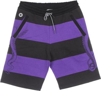 Octopus Paarse Sweatshorts Elastische Taille Zijzakken - Heren - Korte Broeken - Paars - L - Katoen - Korte Broeken