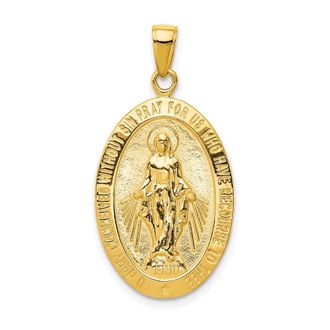 Diamond2Deal 10k Yellow Gold Gold Satin and Polished Finish Miraculous Medal Pendant