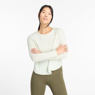 New Balance Womens Drapey Jersey Long Sleeve T-Shirt in Green Poly Knit, size X-Small