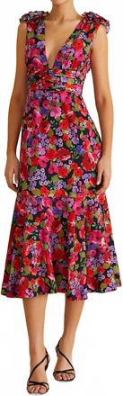 AMUR Sorena Deep V Midi Dress In Vintage Flowers