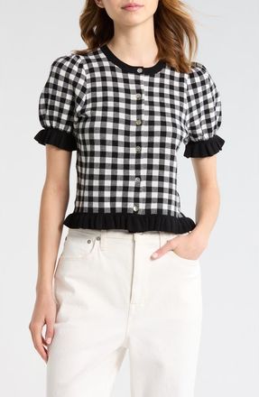 Rails Lora Short Sleeve Cardigan in Black White Gingham at Nordstrom, Size X-Small