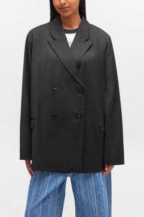 Ganni Double-breasted Wool Blazer - Size 32 Black