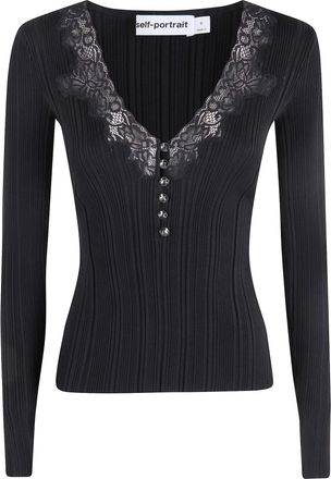 Self Portrait Black Lace Trim Knit Top