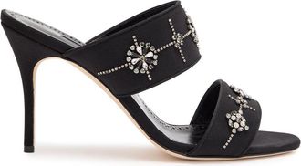 Manolo Blahnik Ralota 90 Crystal-embellished Crepe de Chine Mules - Black - 39 (IT39 / UK6)