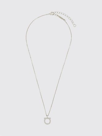 Ferragamo Silver-Toned Brass Necklace with Glass Details