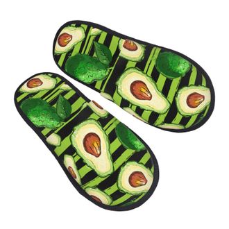 Generic Plush Slippers Avocado Green Striped Unisex Fleece Slippers Warm House Shoes For Travel Women Spa M