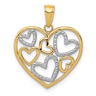 Diamond2Deal 14k Yellow Gold and White Rhodium Polished Hearts inside Heart Pendant