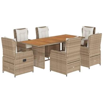 vidaXL Set Comedor De Jard&iacute;n 7 Pzas Con Cojines Rat&aacute;n Sint&eacute;tico Beige Vidaxl