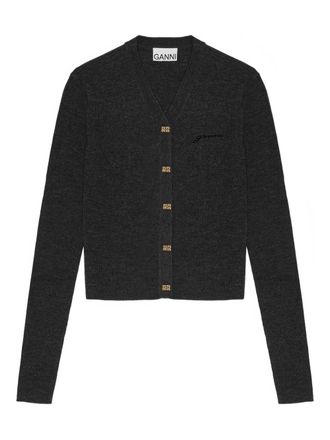 Ganni logo-embroidered cardigan - women - Fabric - S - Black