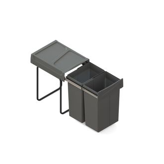 Emuca Contenedor De Reciclaje Para Fijaci&oacute;n Inferior Y Extracci&oacute;n Manual En Mueble De Cocina Recycle 2x25litros, Pl&aacute;stico Gris Antracita - Emuca