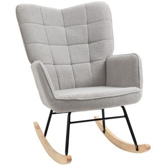 HOMCOM Mecedora Ergon&oacute;mica Con Patines De Madera Maciza, Soporta Hasta 120 Kg, Color Gris Claro