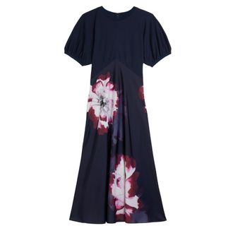 Ted Baker Mitzic Ponte Jurk Met Lijfje En Print Van Marineblauwe Satijn