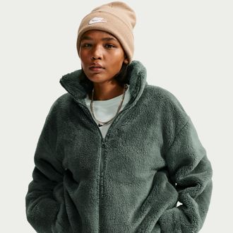 Nike Womens Nike Sportswear Essential High-Pile Fleece Jacket in Green | HV2815-303