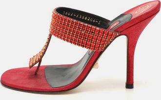 Gina Red Crystals Embellished Thong Slides Sandals
