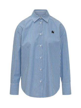 Msgm Blue Logo Stripes Shirt
