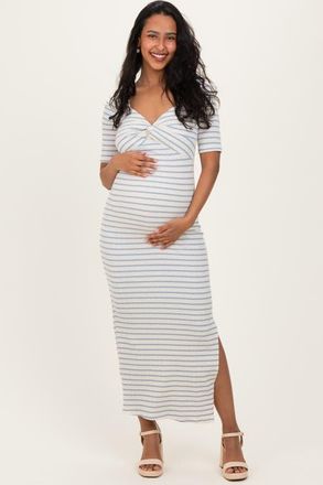 Pinkblush Striped Knit Short Sleeve Maxi Dress in Blue at Nordstrom, Size Medium