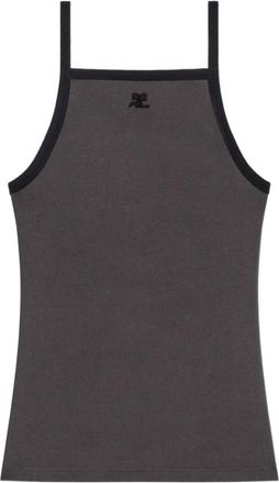 Courr&egrave;ges Grey Black Logo Tank Top
