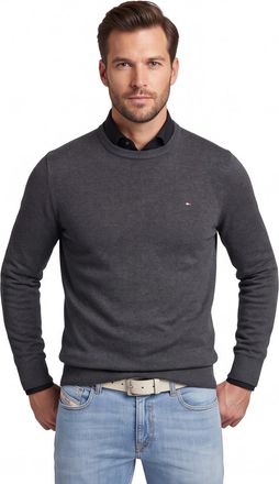 Tommy Hilfiger trui grijs gem&ecirc;leerd katoen ronde hals
