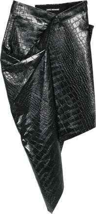Junya Watanabe crocodile-effect asymmetric skirt - Black