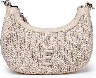 Ermanno Scervino Hobo Terra Straw Shoulder Bag with Prominent E Emblem