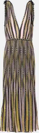 M Missoni Yellow / Black Patterned Lurex Knit Sleeveless Midi Dress